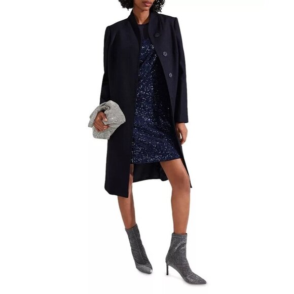 Hobbs London Zariah Sequin Dress 2 Navy Blue - Picture 2 of 12